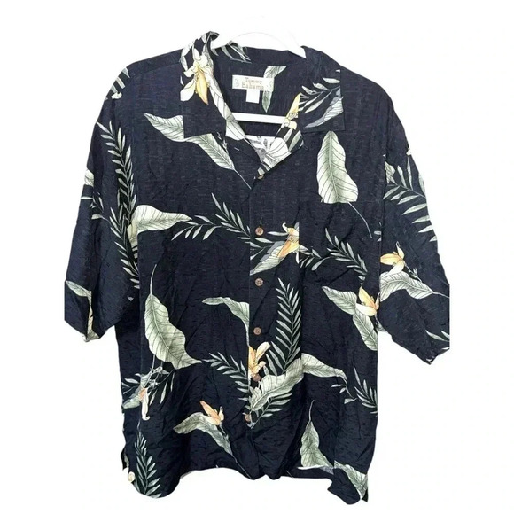 Tommy Bahama Silk Short Sleeve Button Up Tropical Black - Picture 1 of 9